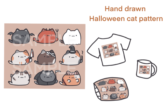 Download Hand Drawn Halloween Cats Trick or Treat - Halloween cats Collection