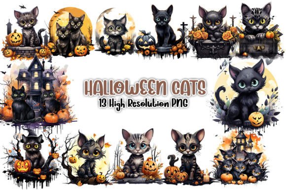 Download Halloween Cats Sublimation Clipart - Halloween cats Collection