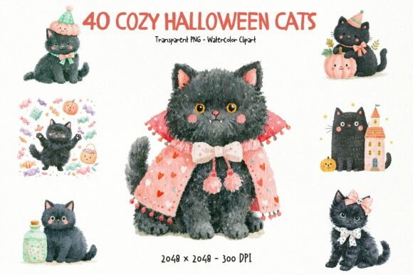 Download Whimsical Halloween Cats PNG Clipart - Halloween cats Collection
