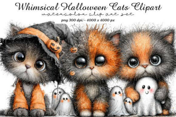 Download Whimsical Halloween Cats Clipart - Halloween cats Collection