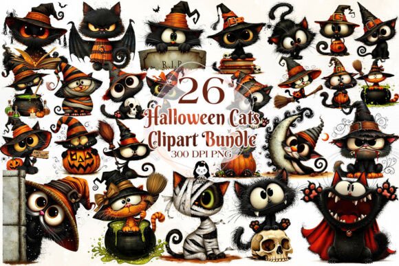 Download Cute Spooky Halloween Cats Clipart - Halloween cats Collection