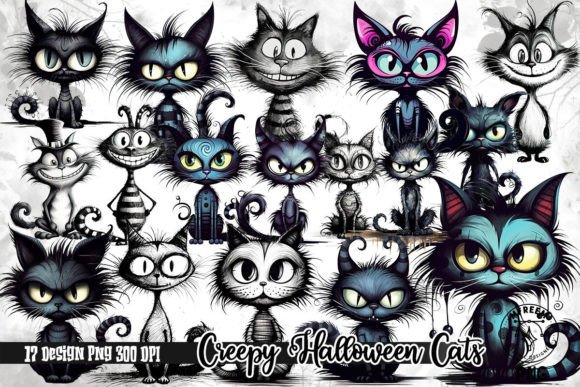 Download Creepy Halloween Cats Bundle Clipart PNG - Halloween cats Collection